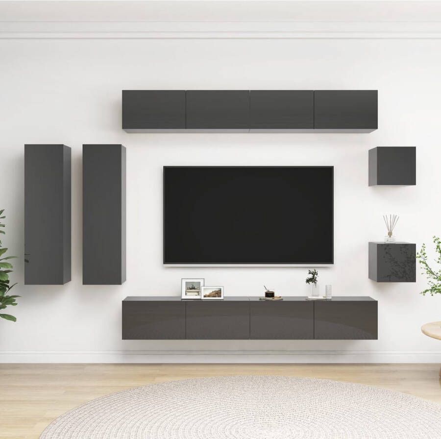 ForYou Prolenta Premium 8-delige Tv-meubelset spaanplaat hoogglans grijs