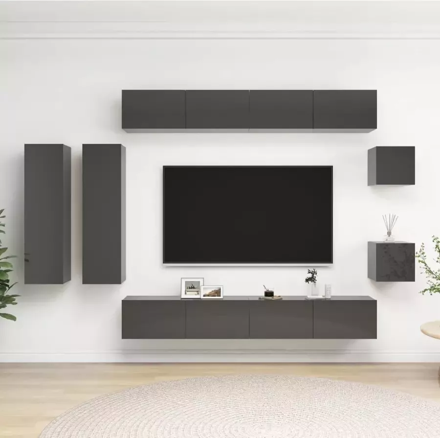 ForYou Prolenta Premium 8-delige Tv-meubelset spaanplaat hoogglans grijs