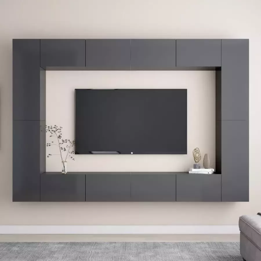 ForYou Prolenta Premium 8-delige Tv-meubelset spaanplaat hoogglans grijs