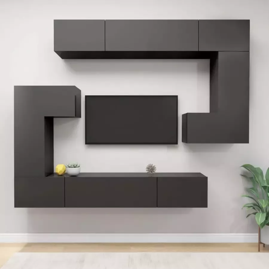 ForYou Prolenta Premium 8-delige Tv-meubelset spaanplaat hoogglans grijs