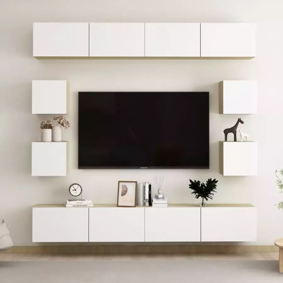 ForYou Prolenta Premium 8-delige Tv-meubelset spaanplaat wit en sonoma eikenkleurig