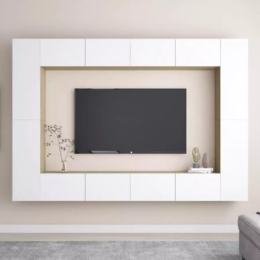 ForYou Prolenta Premium 8-delige Tv-meubelset spaanplaat wit en sonoma eikenkleurig