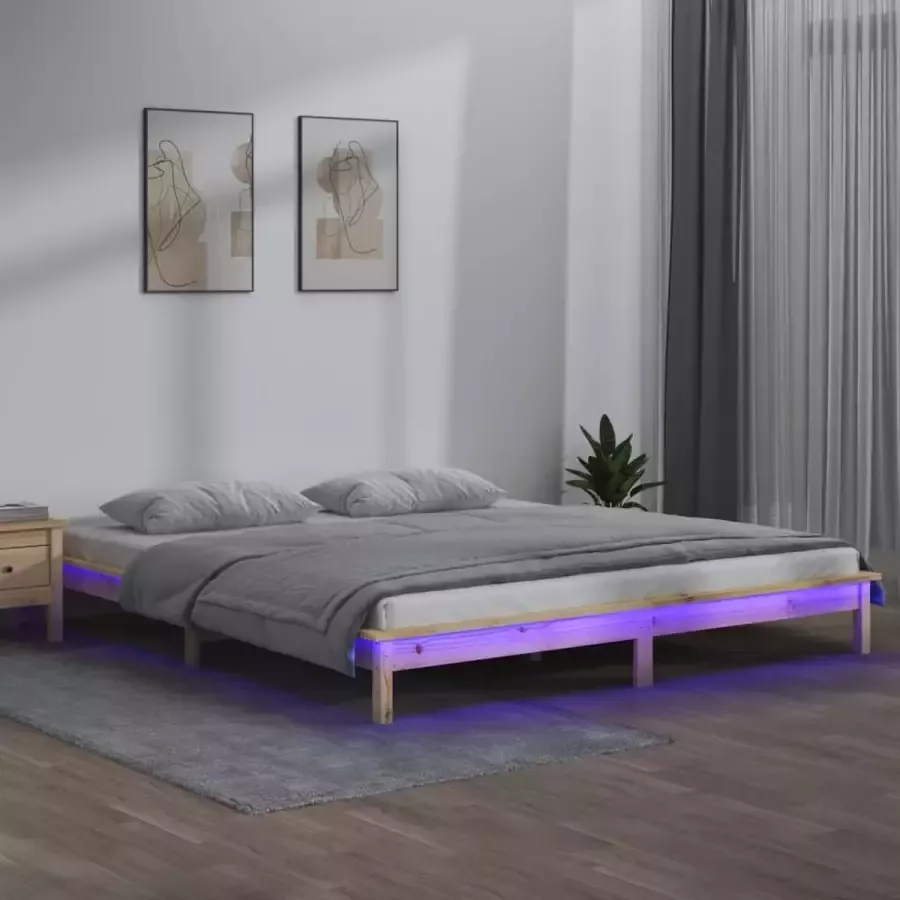 ForYou Prolenta Premium Bedframe LED massief hout 150x200 cm 5FT King Size