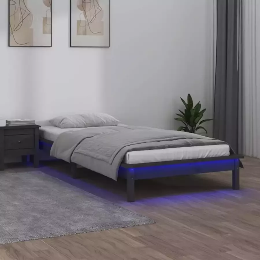 ForYou Prolenta Premium Bedframe LED massief hout grijs 100x200 cm