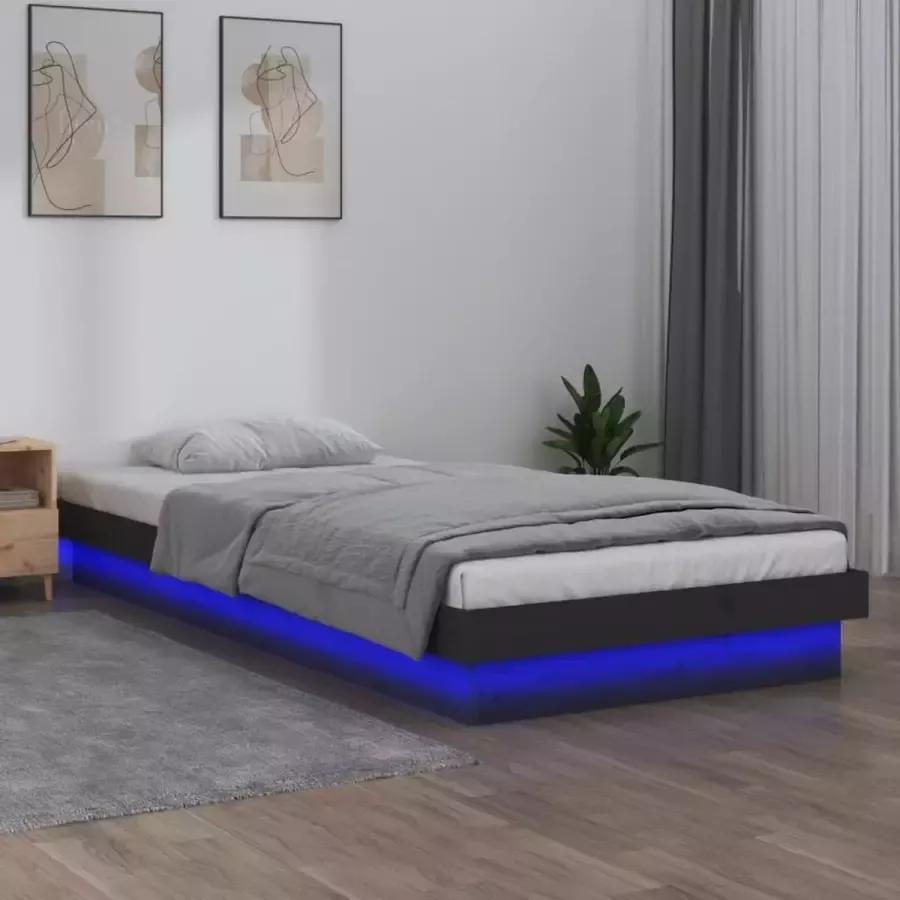 ForYou Prolenta Premium Bedframe LED massief hout grijs 100x200 cm