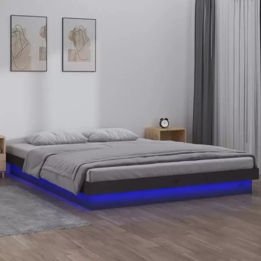 ForYou Prolenta Premium Bedframe LED massief hout grijs 150x200 cm 5FT King Size