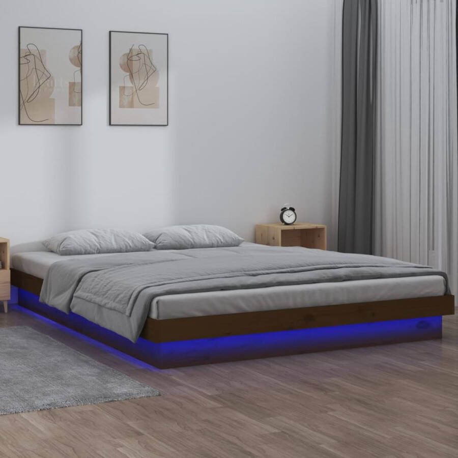 ForYou Prolenta Premium Bedframe LED massief hout honingbruin 140x200 cm