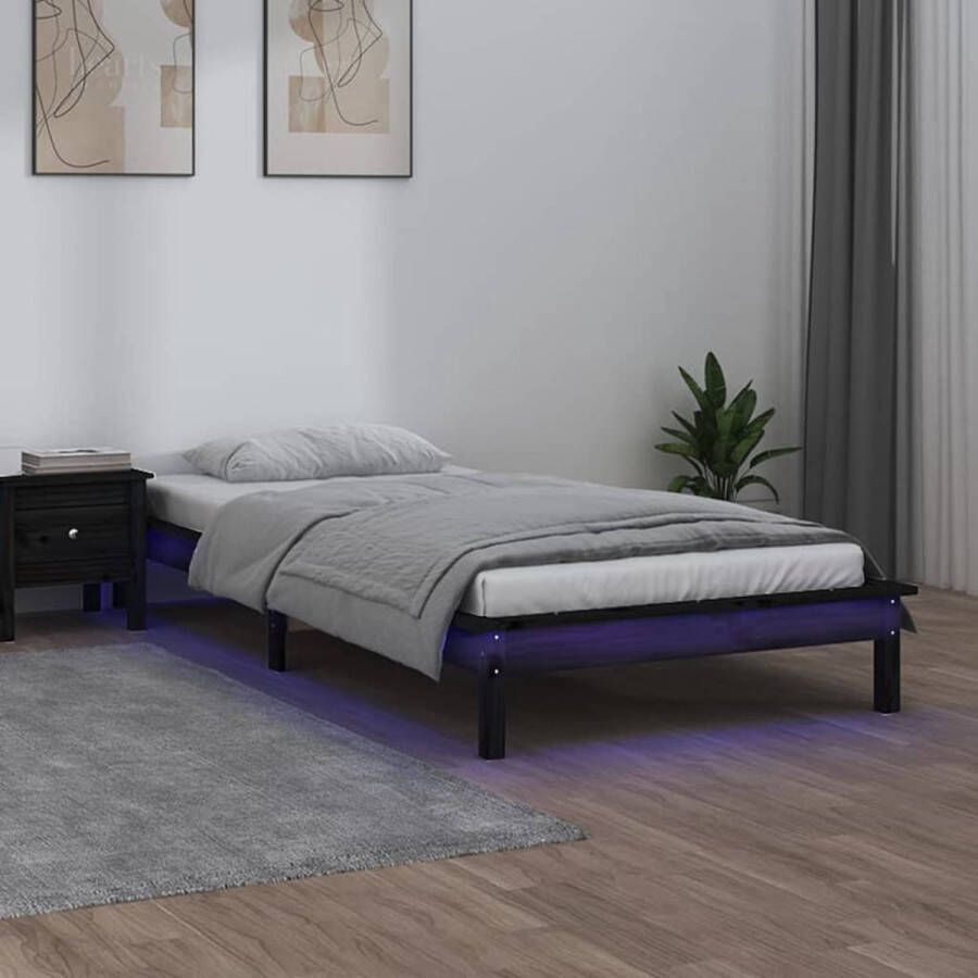 ForYou Prolenta Premium Bedframe LED massief hout zwart 100x200 cm