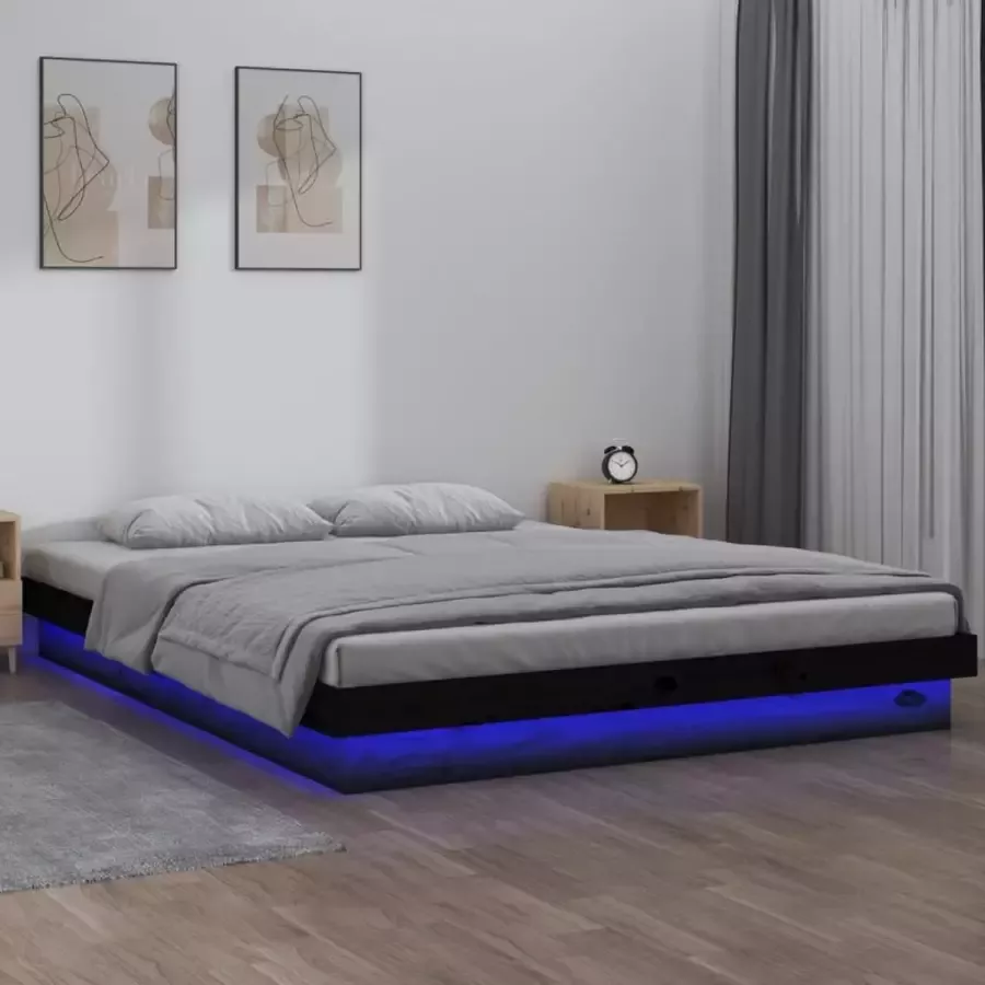 ForYou Prolenta Premium Bedframe LED massief hout zwart 160x200 cm