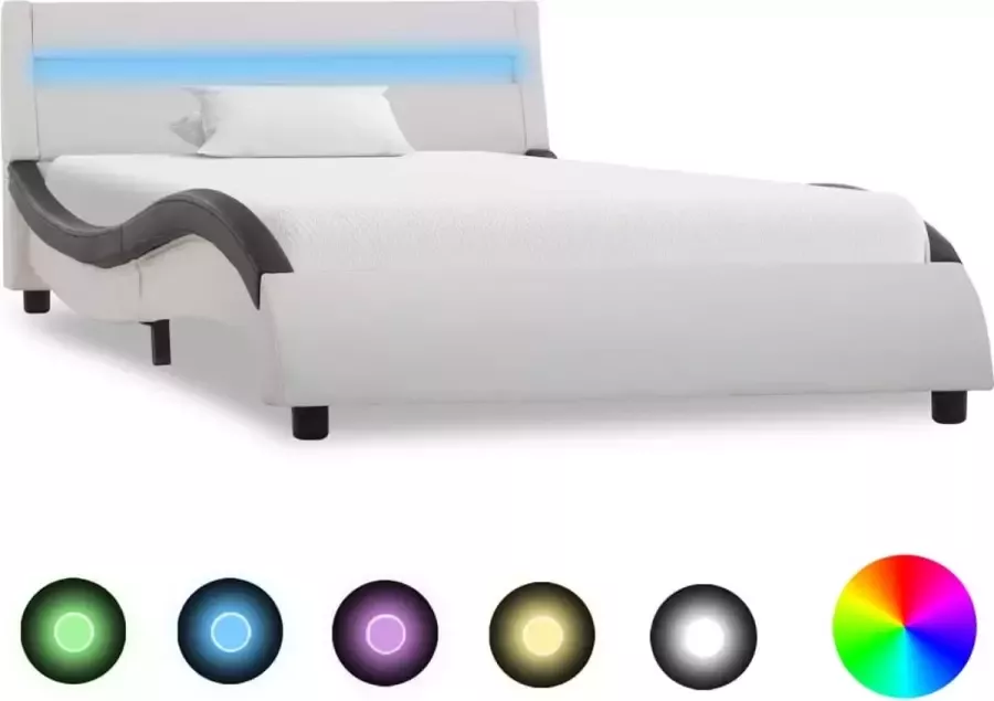 ForYou Prolenta Premium Bedframe met LED kunstleer wit en zwart 100x200 cm