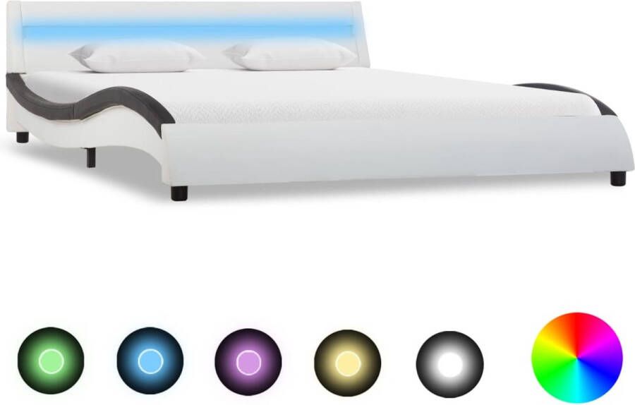 ForYou Prolenta Premium Bedframe met LED kunstleer wit en zwart 140x200 cm