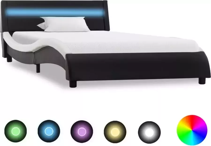 ForYou Prolenta Premium Bedframe met LED kunstleer zwart en wit 100x200 cm