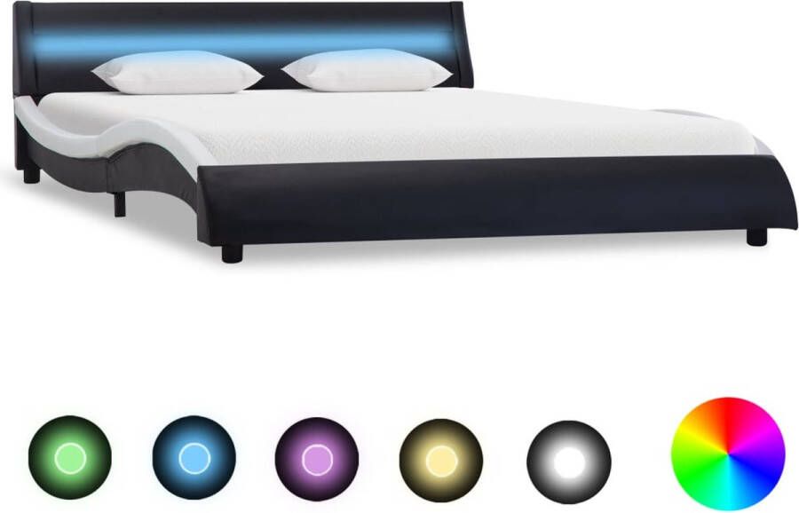 ForYou Prolenta Premium Bedframe met LED kunstleer zwart en wit 140x200 cm