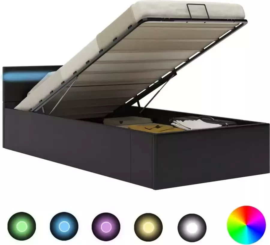 ForYou Prolenta Premium Bedframe met opslag hydraulisch LED kunstleer zwart 100x200 cm