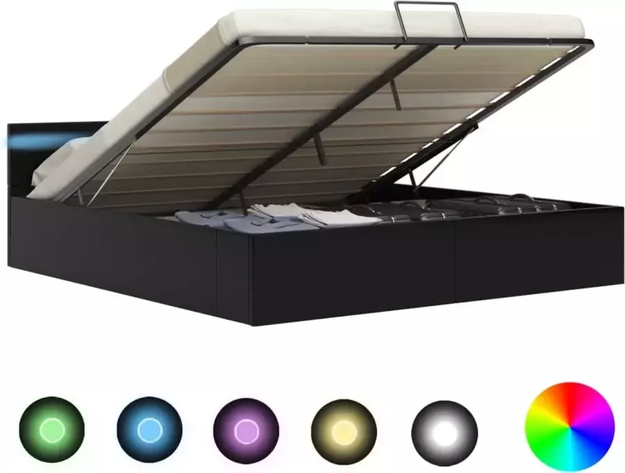 ForYou Prolenta Premium Bedframe met opslag hydraulisch LED kunstleer zwart 180x200 cm