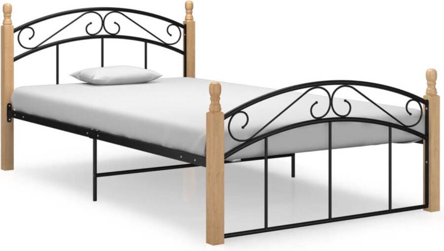 ForYou Prolenta Premium Bedframe metaal en massief eikenhout zwart 120x200 cm - Foto 1