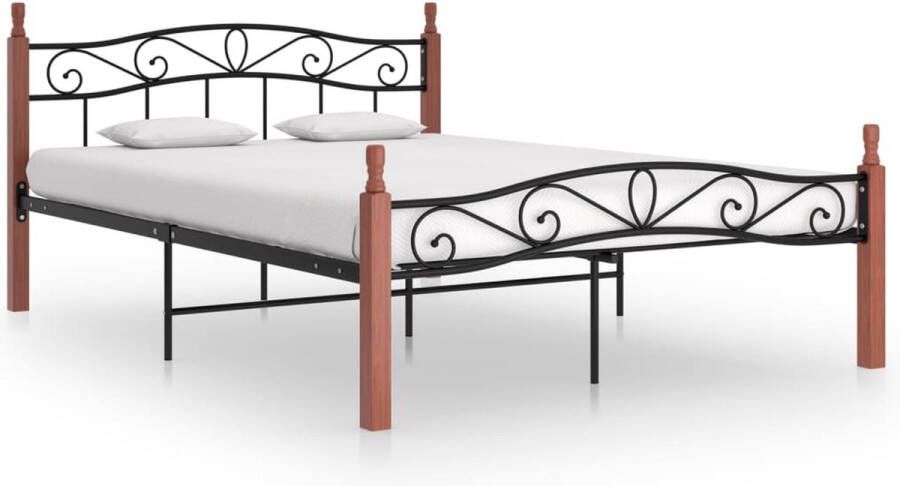 ForYou Prolenta Premium Bedframe metaal en massief eikenhout zwart 140x200 cm - Foto 1