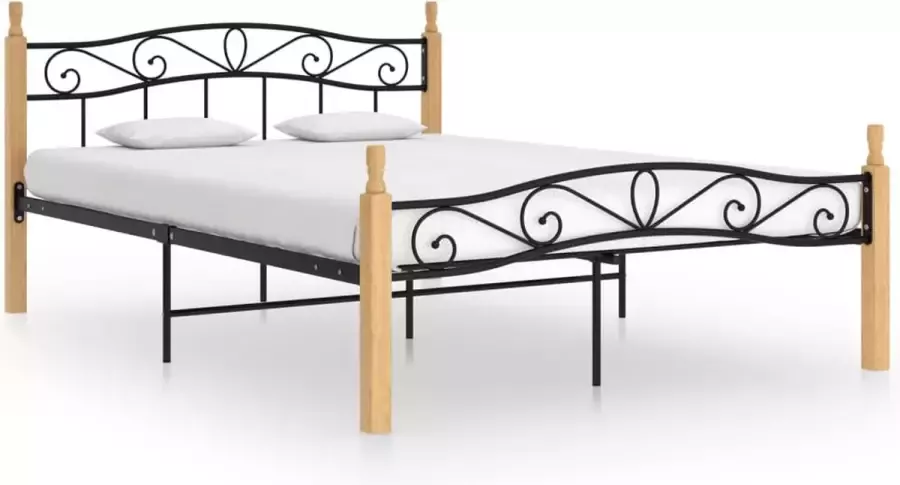ForYou Prolenta Premium Bedframe metaal en massief eikenhout zwart 160x200 cm