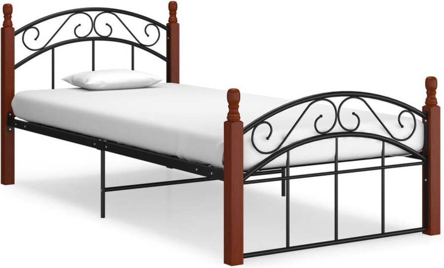 ForYou Prolenta Premium Bedframe metaal en massief eikenhout zwart 90x200 cm