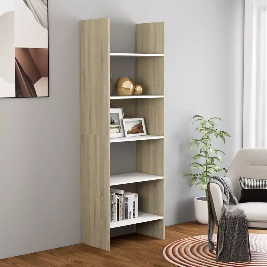 ForYou Prolenta Premium Boekenkast 60x35x180 cm spaanplaat wit en sonoma eikenkleurig