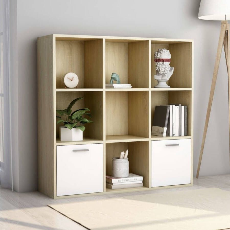 ForYou Prolenta Premium Boekenkast 98x30x98 cm spaanplaat wit en sonoma eikenkleurig