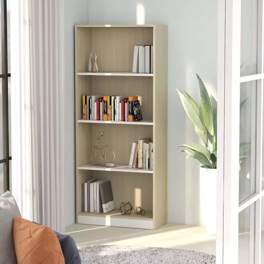 ForYou Prolenta Premium Boekenkast met 4 schappen 60x24x142cm bewerkt hout wit en eiken