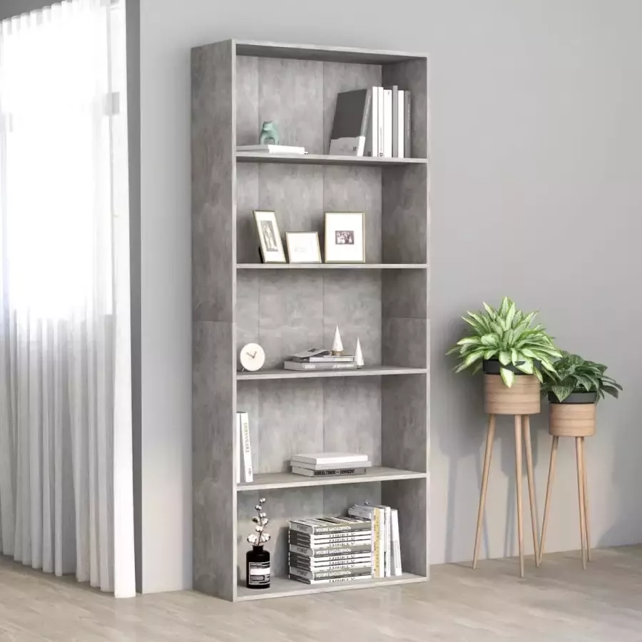 ForYou Prolenta Premium Boekenkast met 5 schappen 80x30x189 cm spaanplaat betongrijs