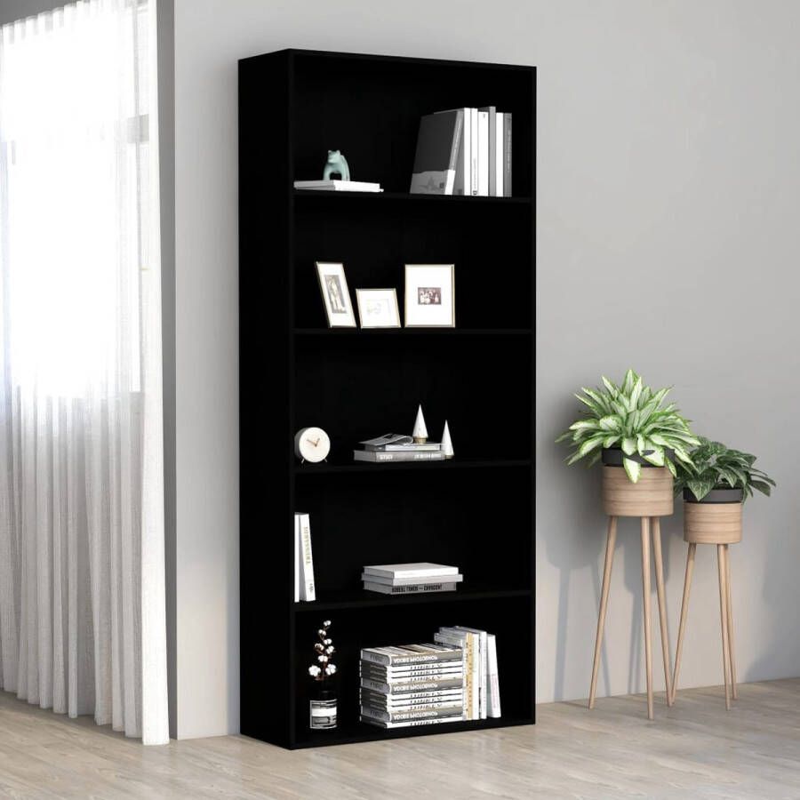 ForYou Prolenta Premium Boekenkast met 5 schappen 80x30x189 cm spaanplaat zwart