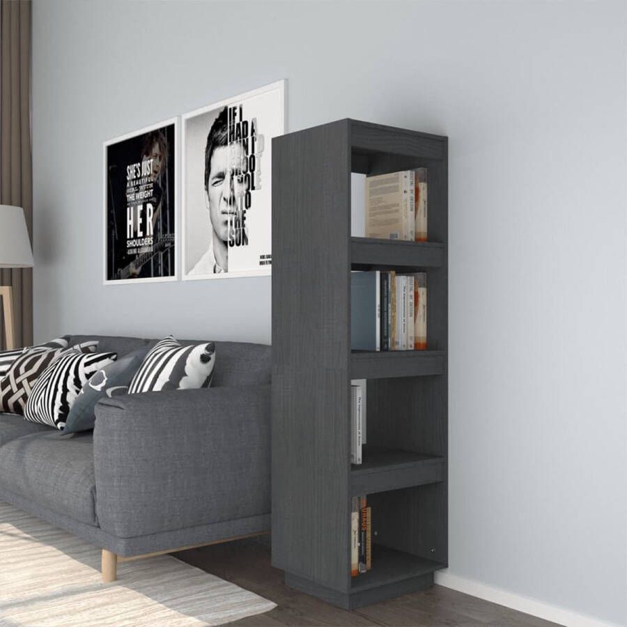 ForYou Prolenta Premium Boekenkast kamerscherm 40x35x135 cm massief grenenhout grijs