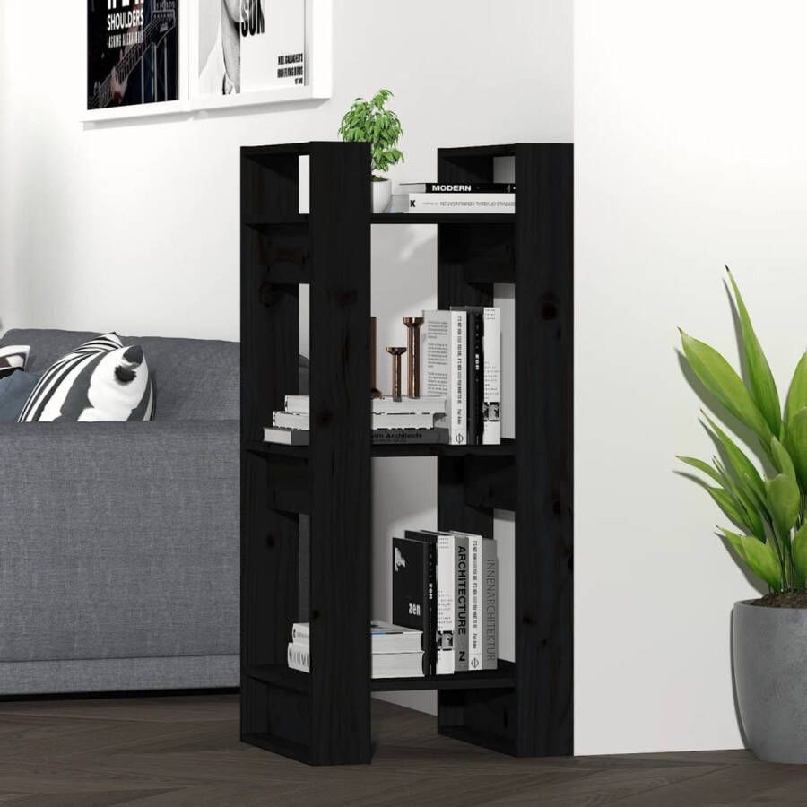 ForYou Prolenta Premium Boekenkast kamerscherm 41x35x91 cm massief grenenhout zwart