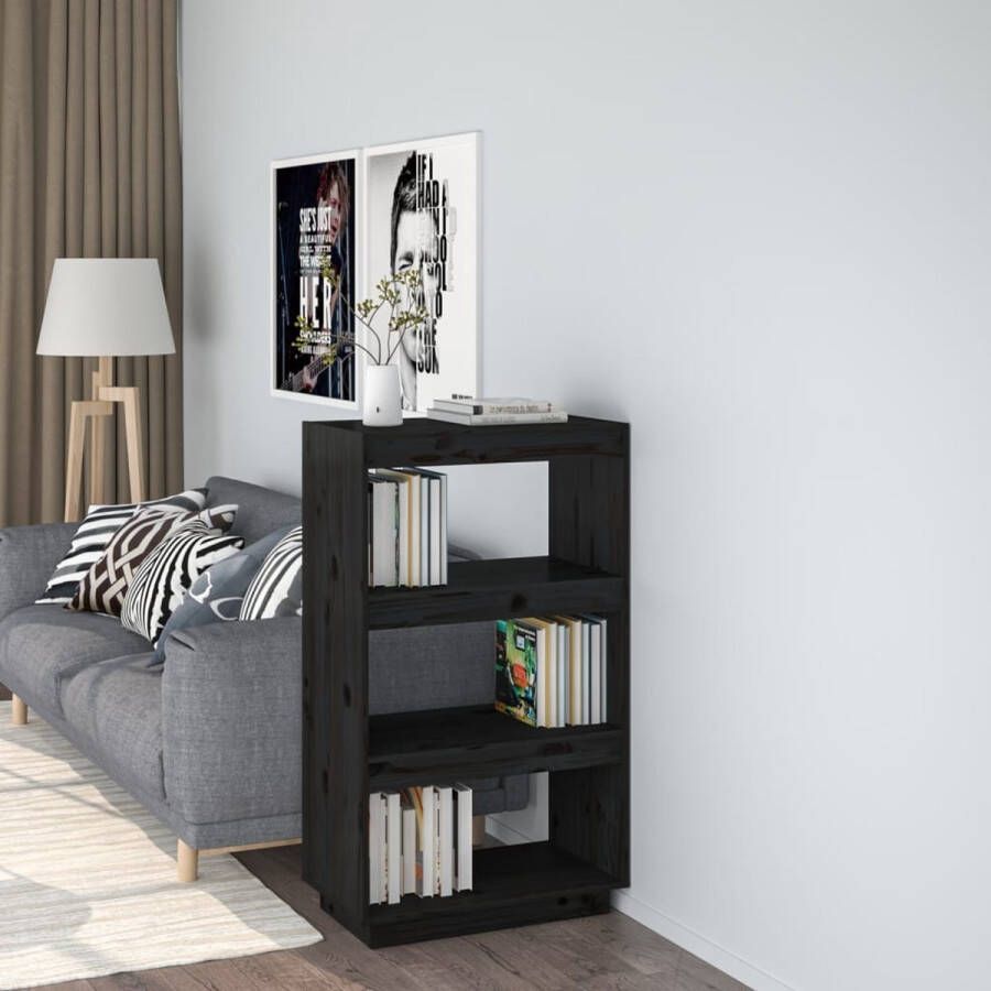 ForYou Prolenta Premium Boekenkast kamerscherm 60x35x103 cm massief grenenhout zwart