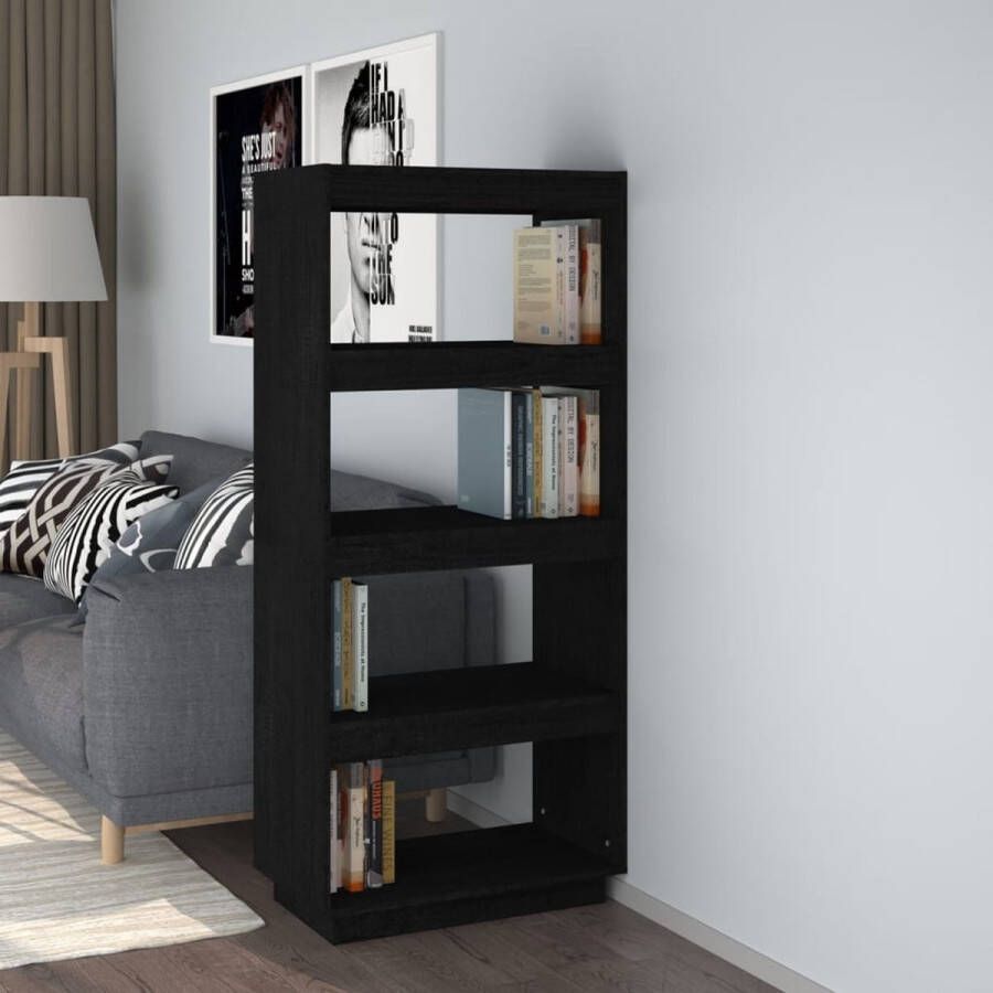 ForYou Prolenta Premium Boekenkast kamerscherm 60x35x135 cm massief grenenhout zwart