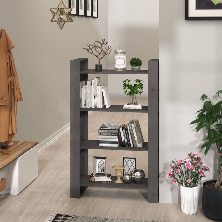 ForYou Prolenta Premium Boekenkast kamerscherm 80x35x125 cm massief grenenhout grijs