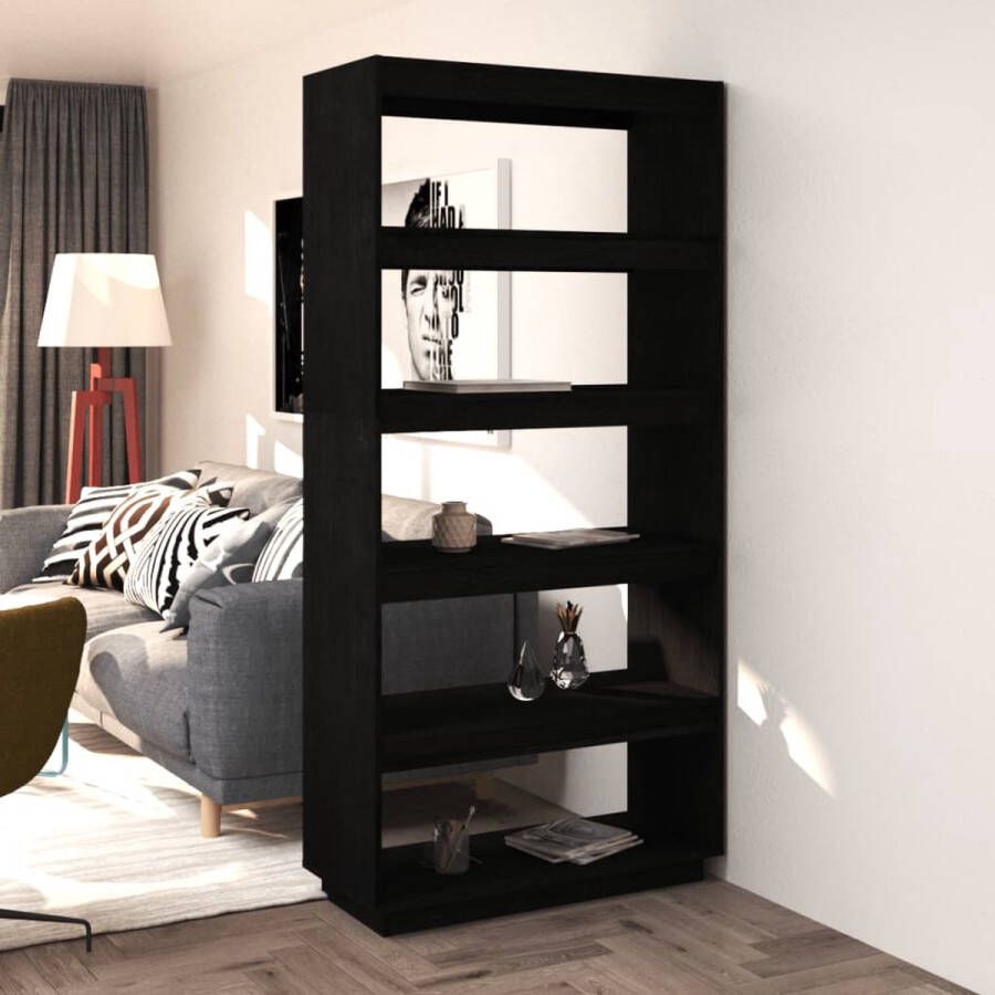 ForYou Prolenta Premium Boekenkast kamerscherm 80x35x167 cm massief grenenhout zwart