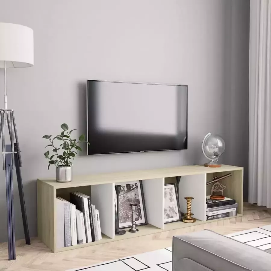 ForYou Prolenta Premium Boekenkast tv-meubel 143x30x36 cm wit en sonoma eikenkleurig
