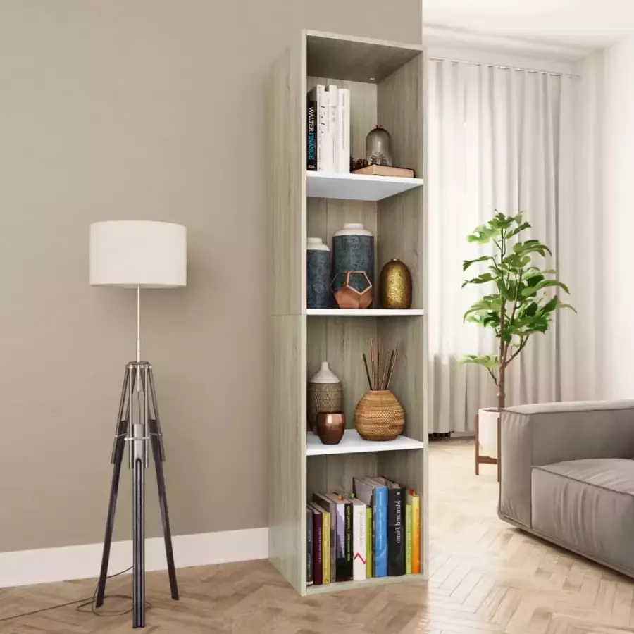 ForYou Prolenta Premium Boekenkast tv-meubel 36x30x143cm bewerkt hout wit en eikenkleur