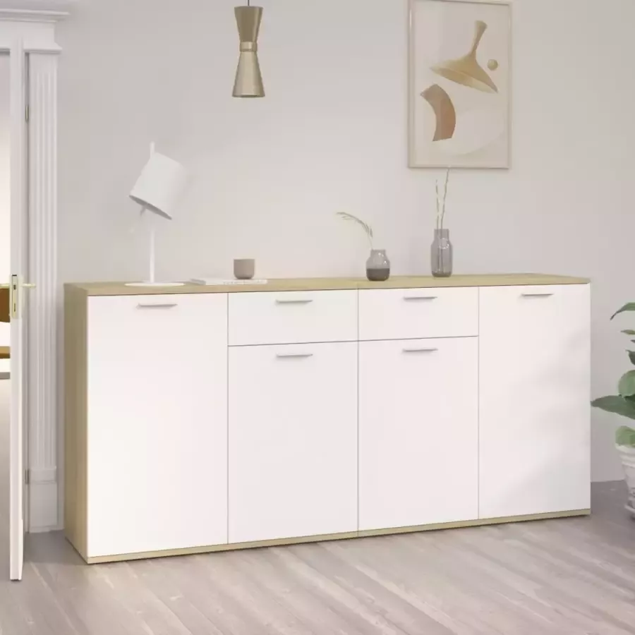 ForYou Prolenta Premium Dressoir 160x36x75 cm spaanplaat wit en sonoma eikenkleurig