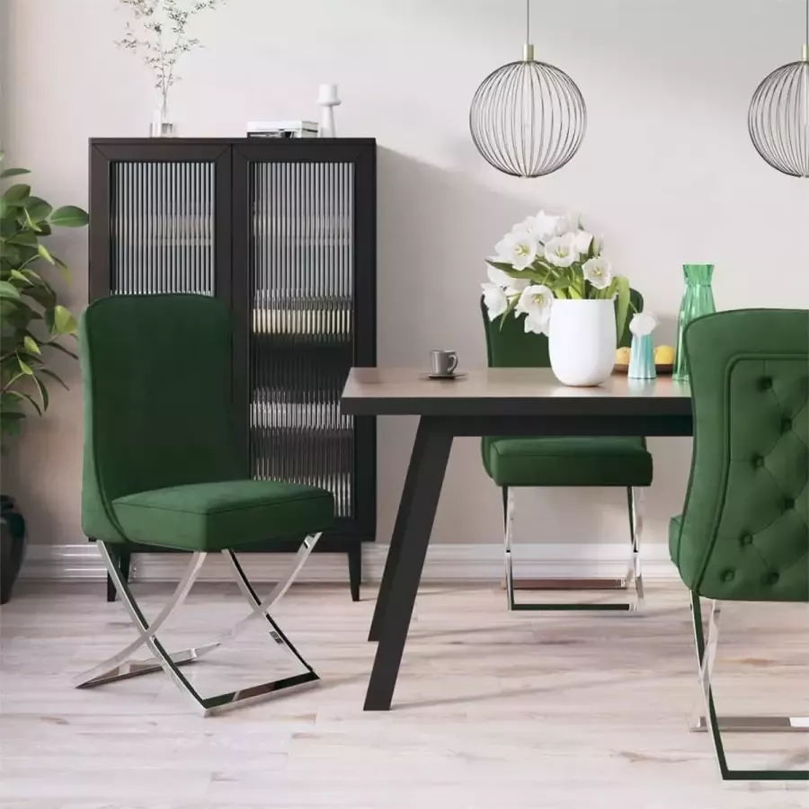 ForYou Prolenta Premium Eetkamerstoelen 2 st 53x52x98 cm fluweel en staal donkergroen