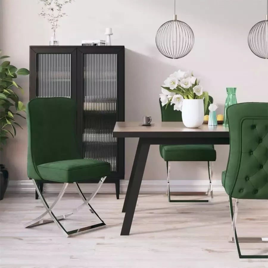 ForYou Prolenta Premium Eetkamerstoelen 4 st 53x52x98 cm fluweel en staal donkergroen