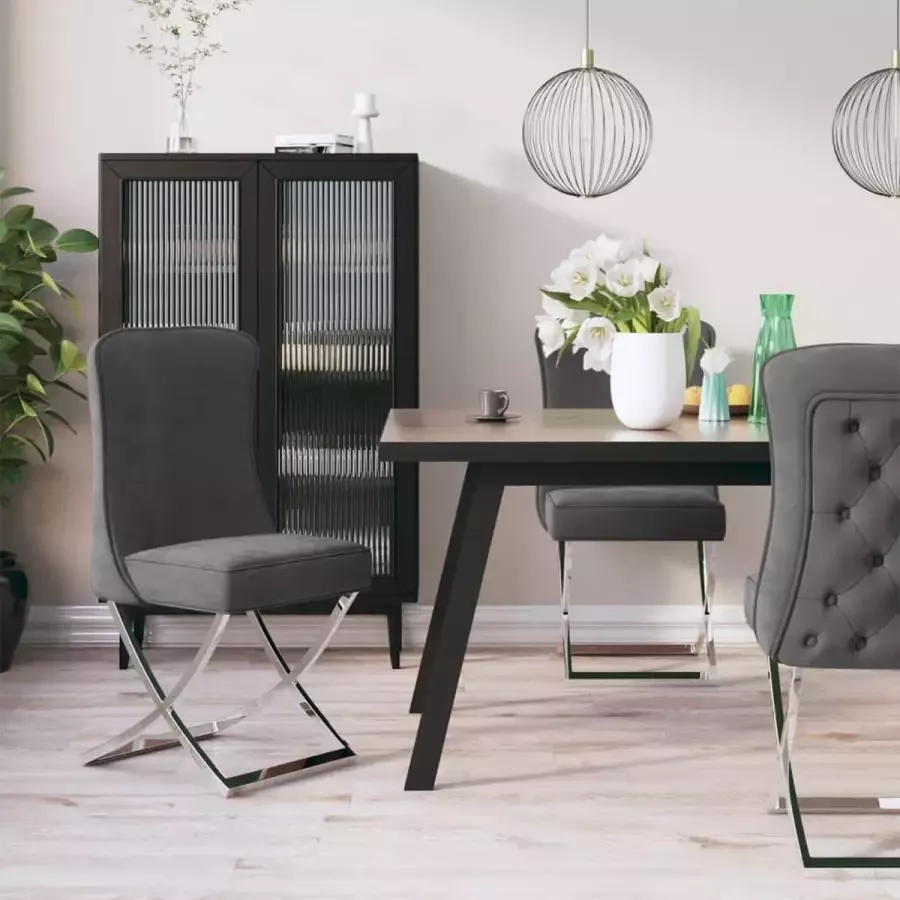 ForYou Prolenta Premium Eetkamerstoelen 4 st 53x52x98 cm fluweel roestvrij staal grijs