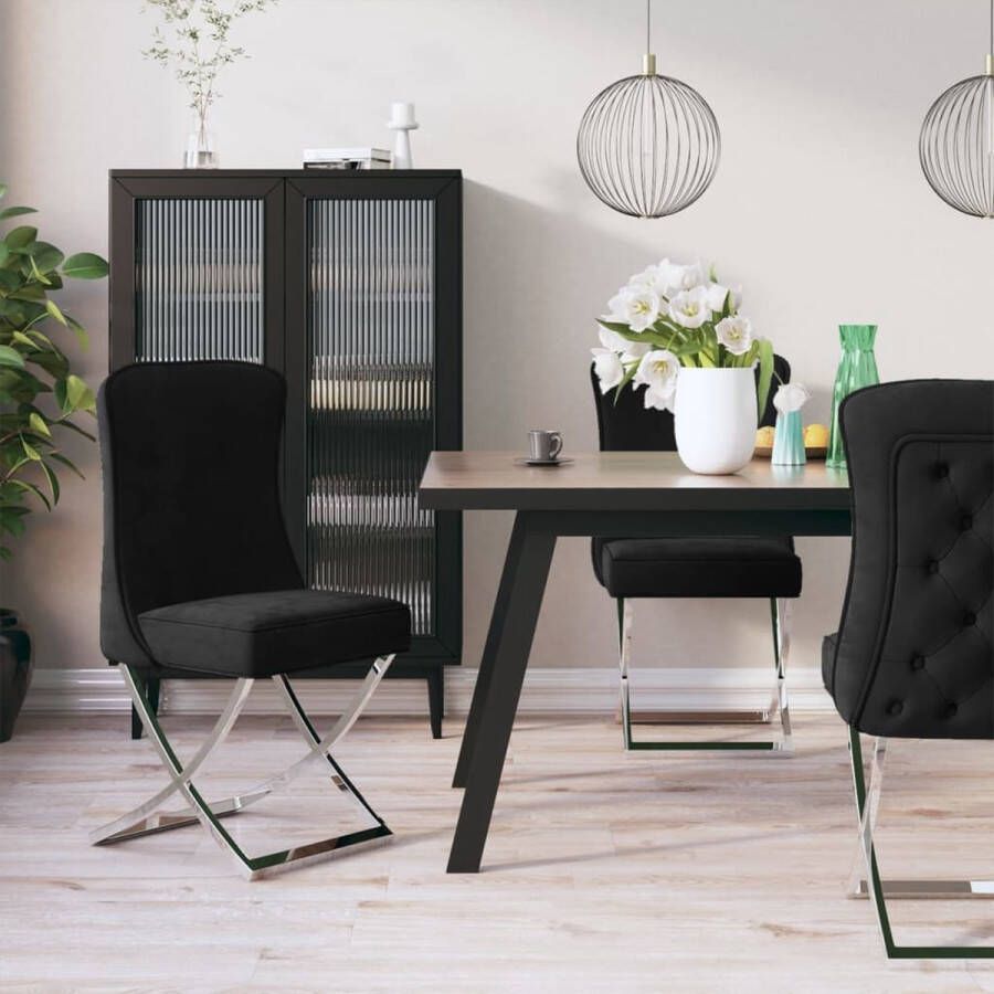 ForYou Prolenta Premium Eetkamerstoelen 4 st 53x52x98 cm fluweel roestvrij staal zwart