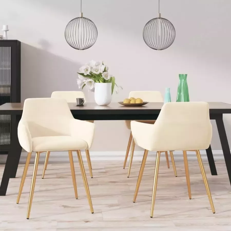 ForYou Prolenta Premium Eetkamerstoelen 4 st fluweel crèmekleurig - Foto 2