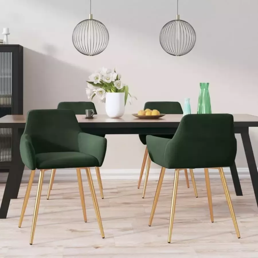 ForYou Prolenta Premium Eetkamerstoelen 4 st fluweel donkergroen - Foto 2