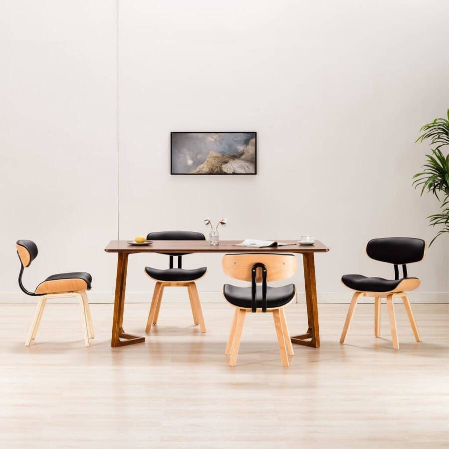 ForYou Prolenta Premium Eetkamerstoelen 4 st gebogen hout en kunstleer zwart