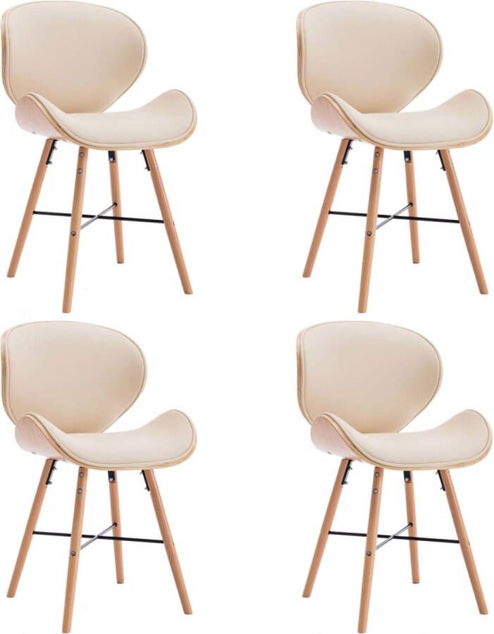 ForYou Prolenta Premium Eetkamerstoelen 4 st kunstleer en gebogen hout crème