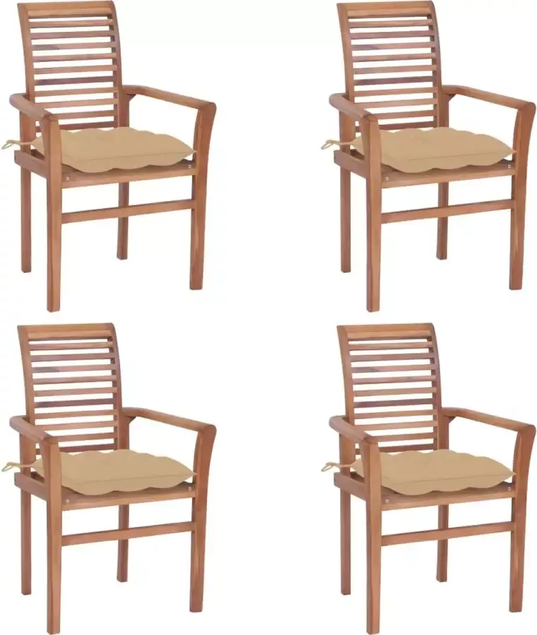 ForYou Prolenta Premium Eetkamerstoelen 4 st met beige kussens massief teakhout