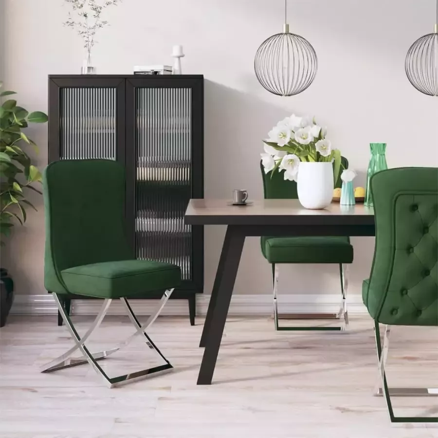 ForYou Prolenta Premium Eetkamerstoelen 6 st 53x52x98 cm fluweel en staal donkergroen