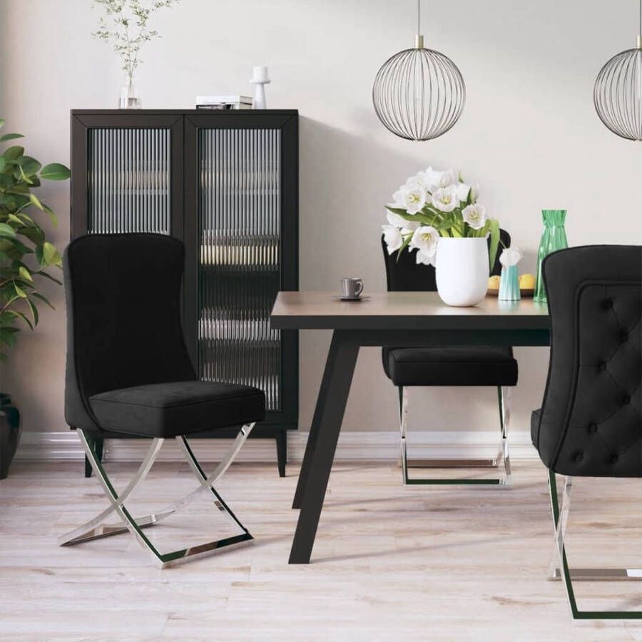 ForYou Prolenta Premium Eetkamerstoelen 6 st 53x52x98 cm fluweel roestvrij staal zwart