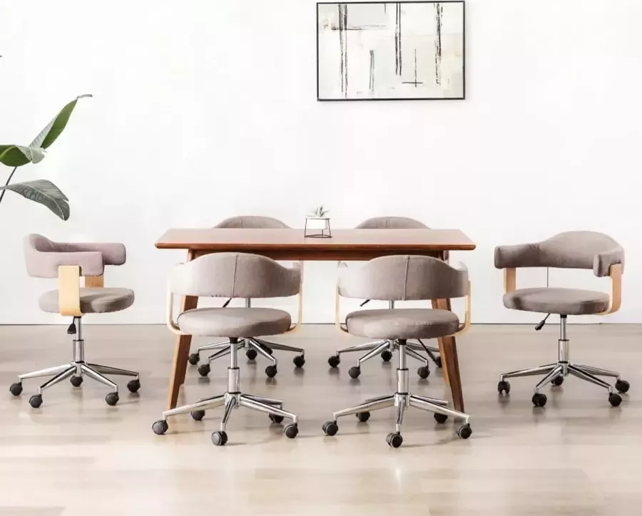 ForYou Prolenta Premium Eetkamerstoelen 6 st draaibaar gebogen hout en stof taupe - Foto 2