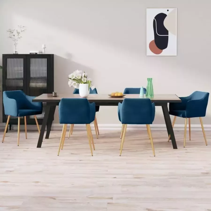 ForYou Prolenta Premium Eetkamerstoelen 6 st fluweel blauw - Foto 3